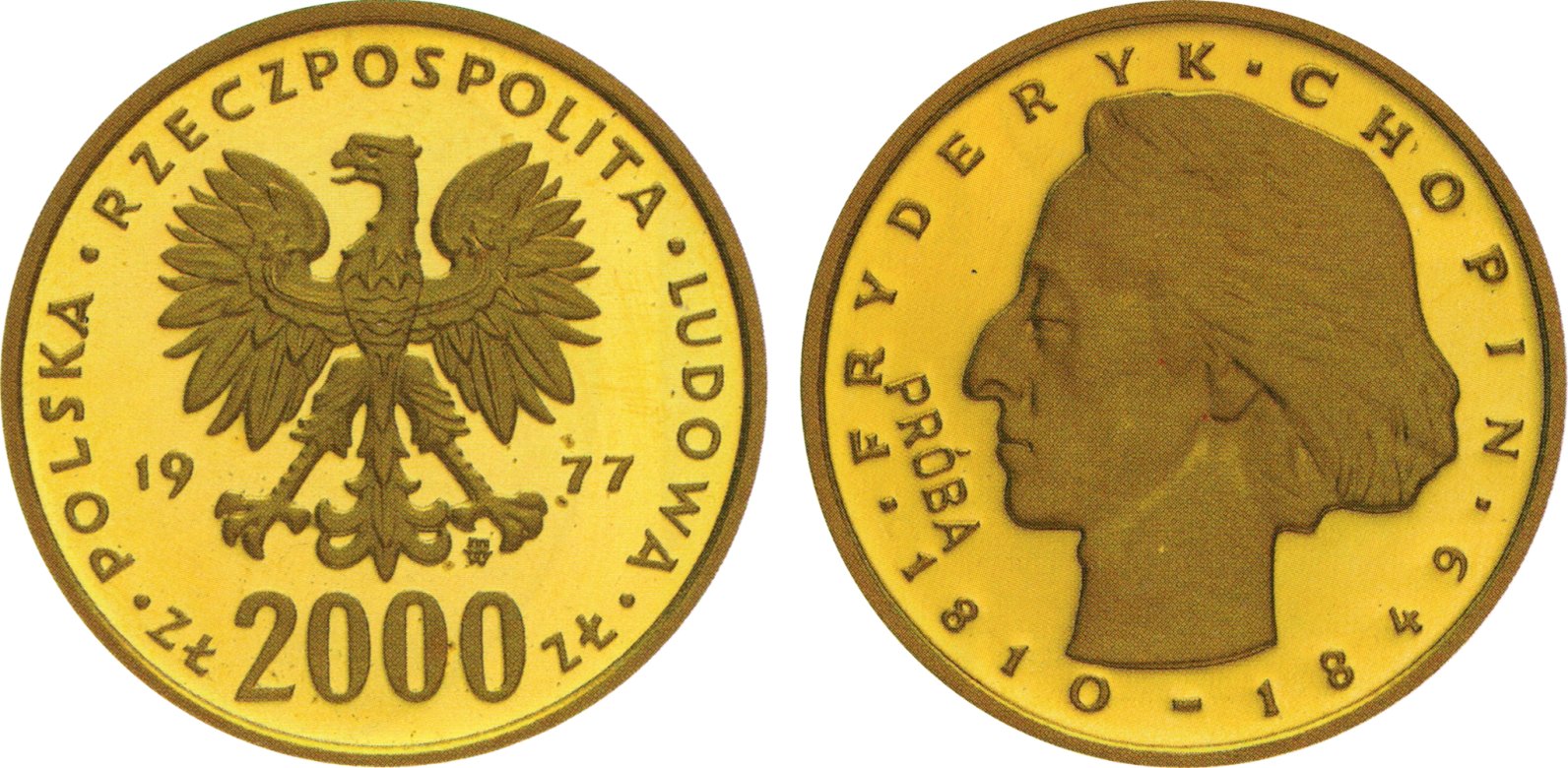 2000 złotych 1977 Fryderyk Chopin – próba w złocie