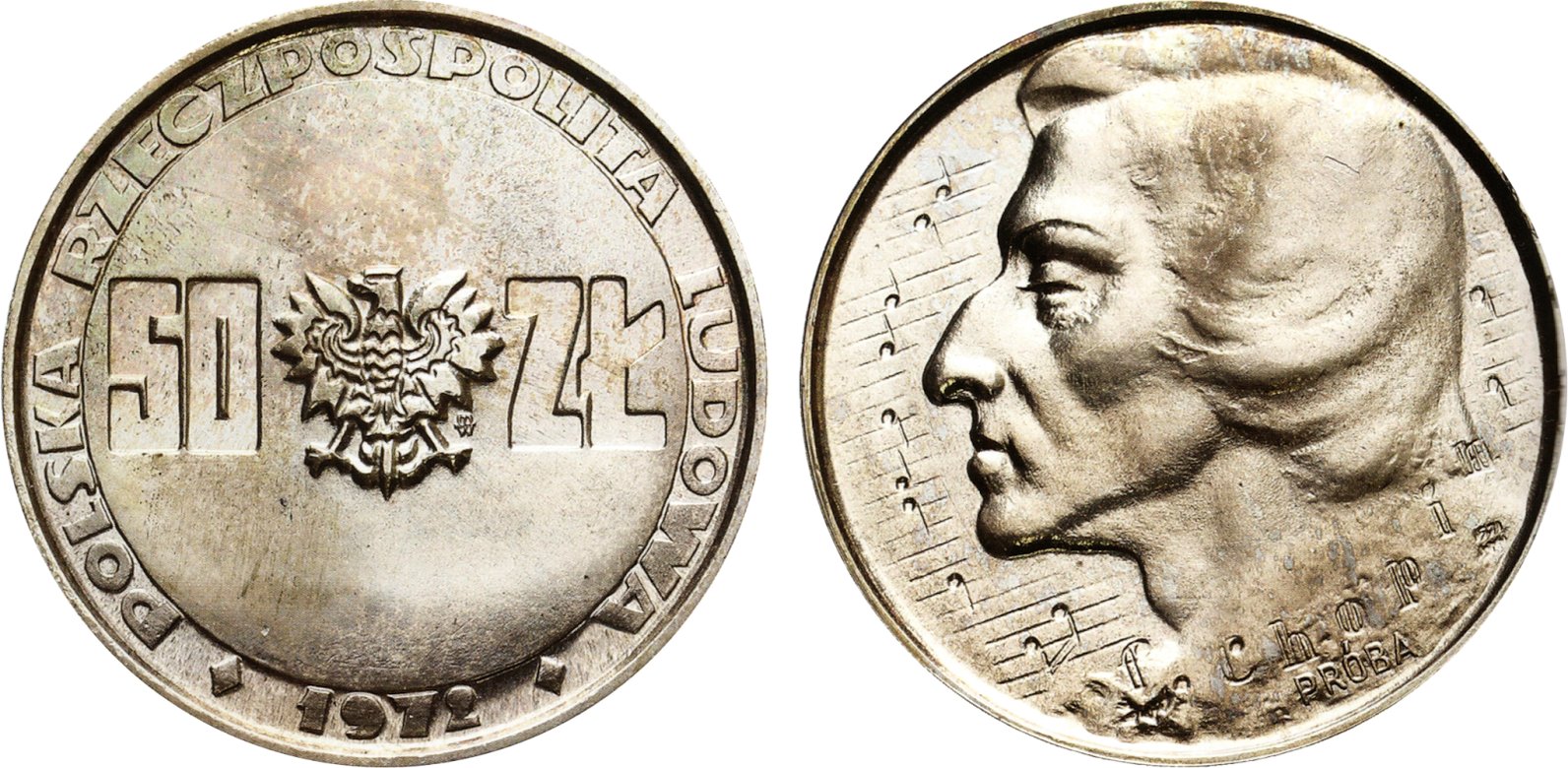 50 złotych 1972 Fryderyk Chopin – próba w srebrze